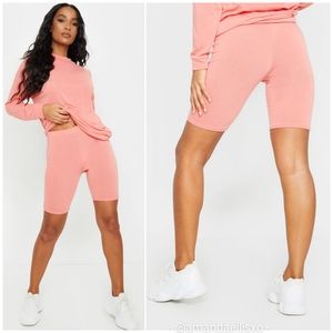 PrettyLittleThing Coral Cotton High Waist Shorts